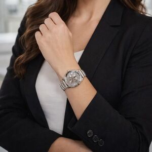 Geneva Women's Silver Stainless Steel Bracelet Watch - Elegant Silver Dial